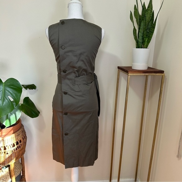 REISS Olive Green Sleeveless Button Down Belted Utility Dress - Picture 5 of 7